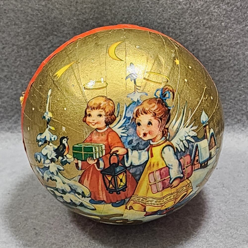 Paper Mache Nesting Tree Ornaments x3 Christmas Candy Holder (A) W Germany Vtg